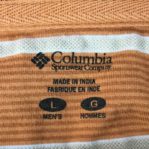 Columbia Polo Shirt Men's Large 100% Cotton Short Sleeve Orange Striped Casual - Picture 6 of 7